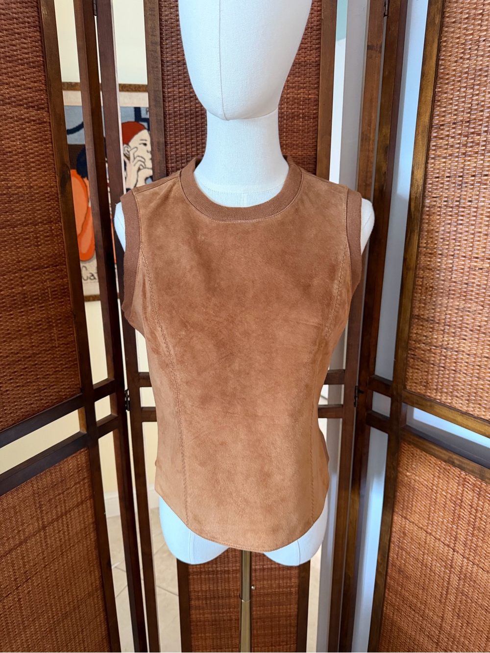 Siena Studio suede leather tank top vest camel cognac medium